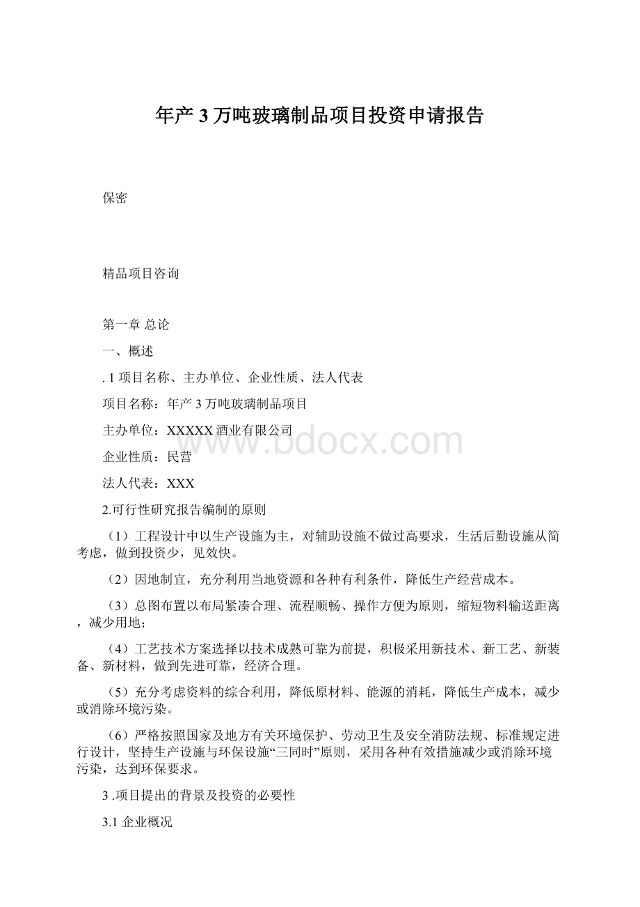 年产3万吨玻璃制品项目投资申请报告Word文档格式.docx