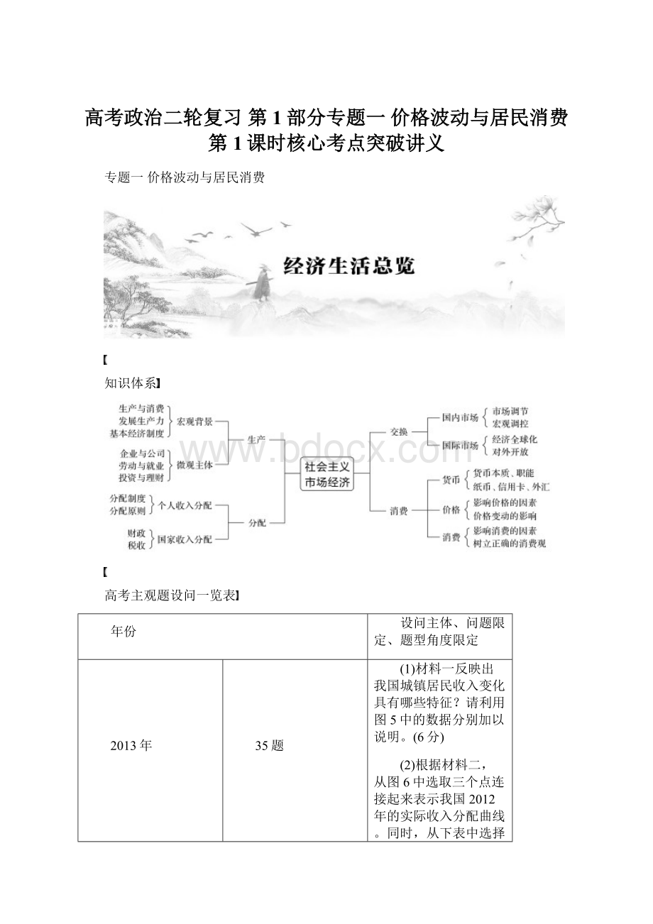 高考政治二轮复习 第1部分专题一 价格波动与居民消费第1课时核心考点突破讲义Word文件下载.docx