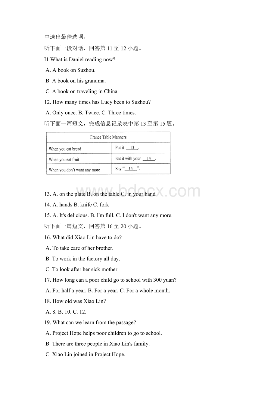 江苏省苏州市吴中区学年八年级英语下学期期末考试试题无答案 牛津译林版.docx_第3页