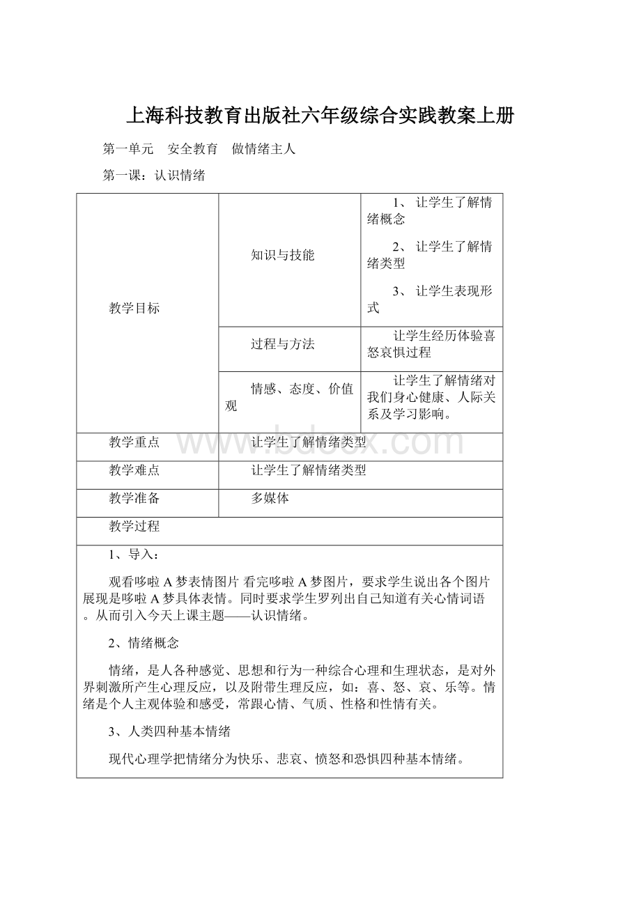 上海科技教育出版社六年级综合实践教案上册Word文件下载.docx