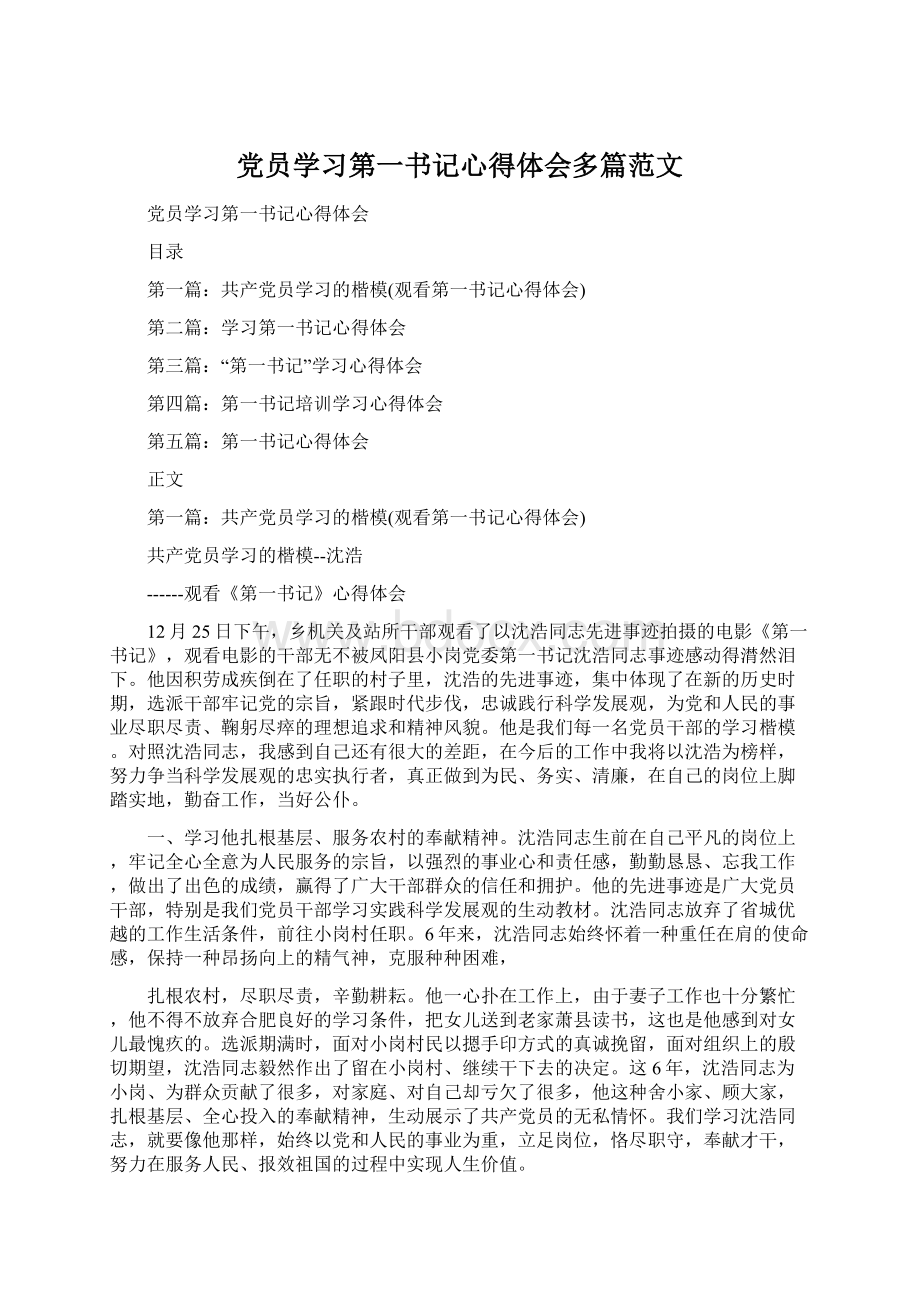 党员学习第一书记心得体会多篇范文.docx