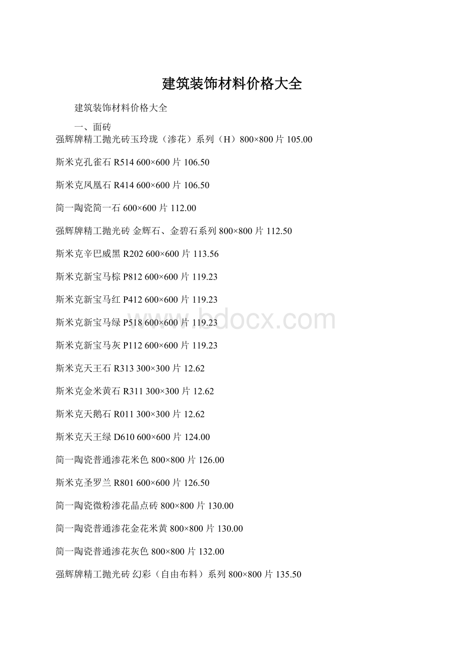 建筑装饰材料价格大全.docx_第1页