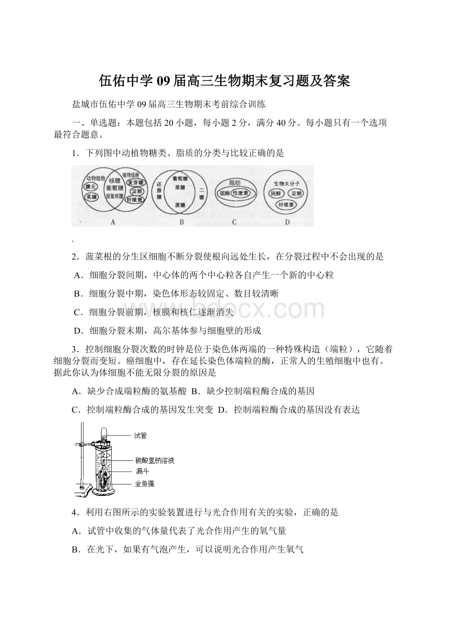 伍佑中学09届高三生物期末复习题及答案.docx_第1页