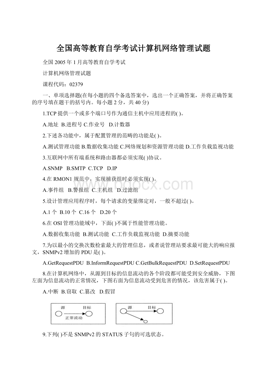 全国高等教育自学考试计算机网络管理试题Word文件下载.docx