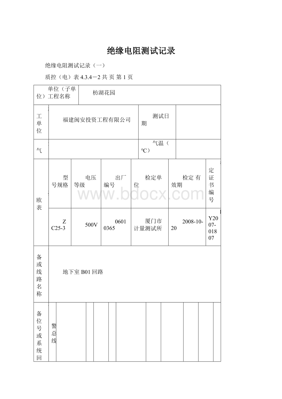 绝缘电阻测试记录.docx_第1页