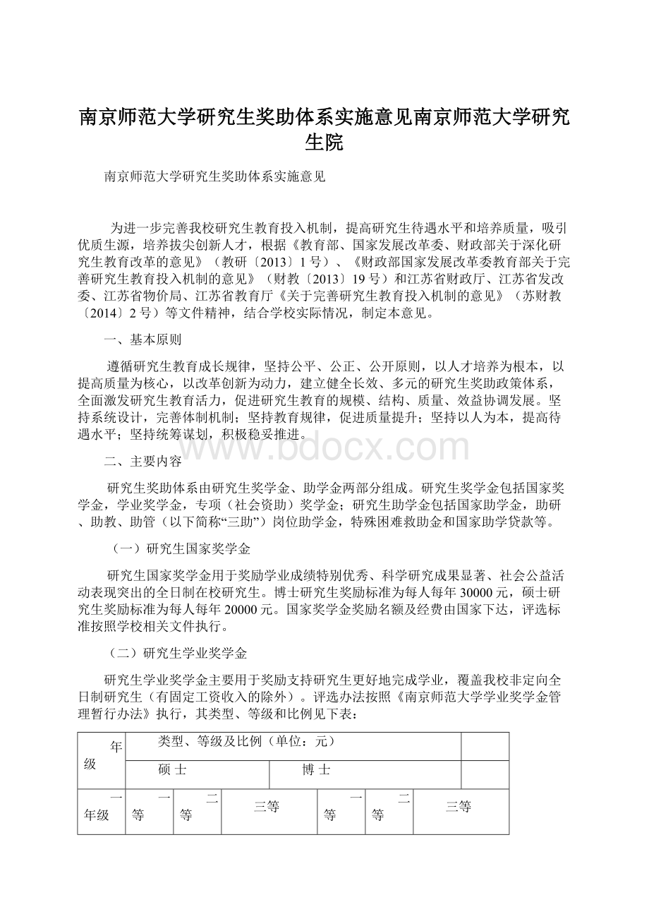 南京师范大学研究生奖助体系实施意见南京师范大学研究生院.docx_第1页