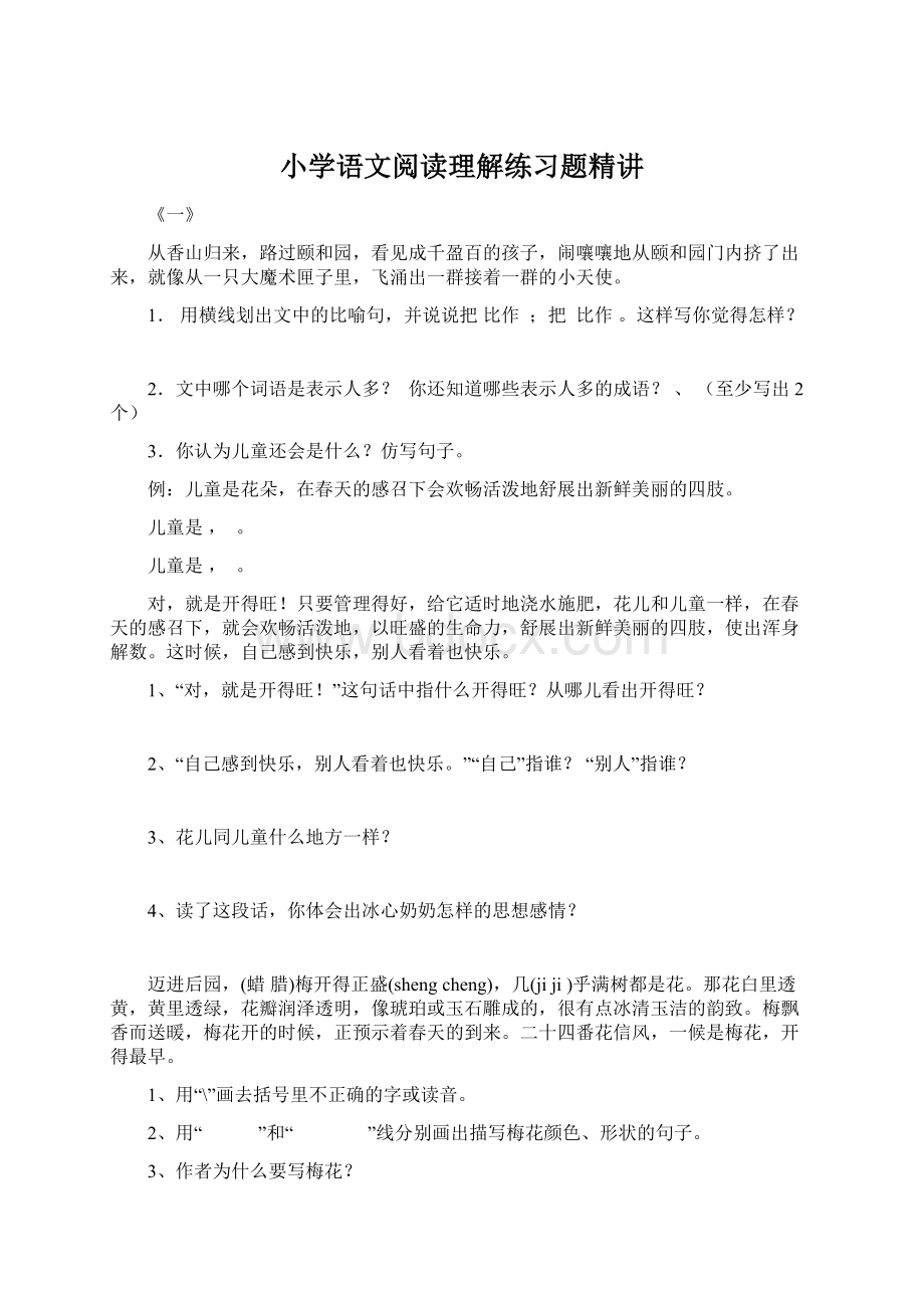 小学语文阅读理解练习题精讲.docx_第1页