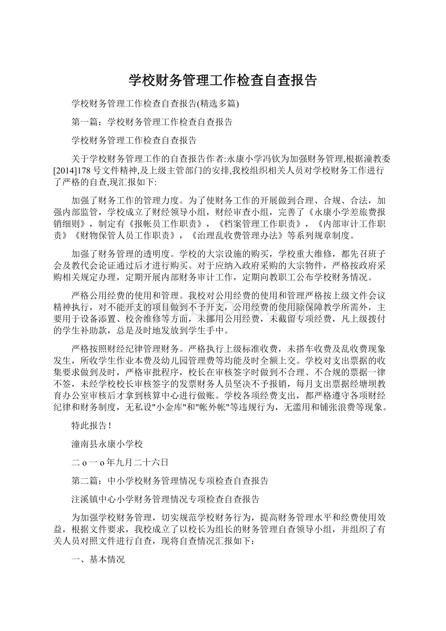 学校财务管理工作检查自查报告.docx