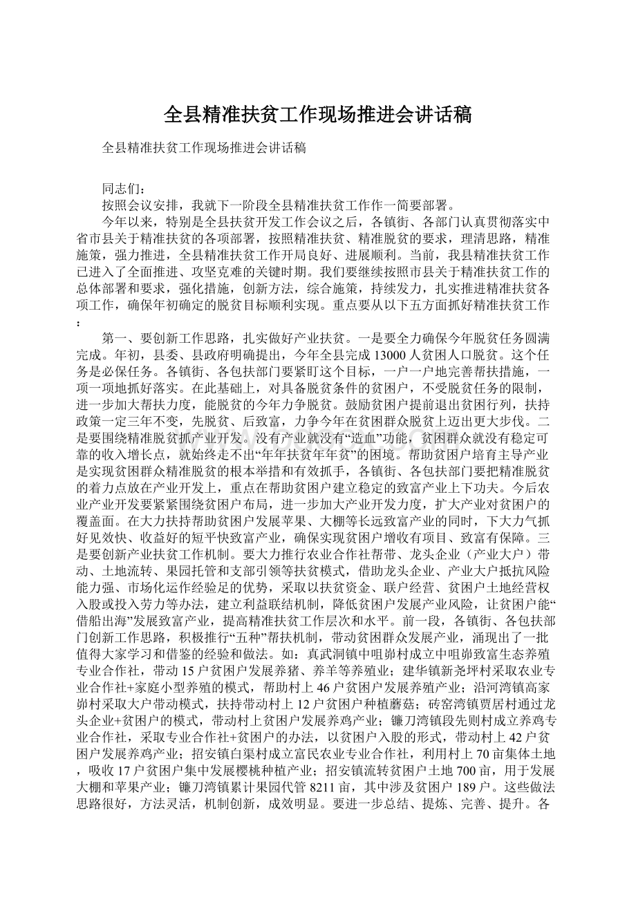 全县精准扶贫工作现场推进会讲话稿.docx_第1页