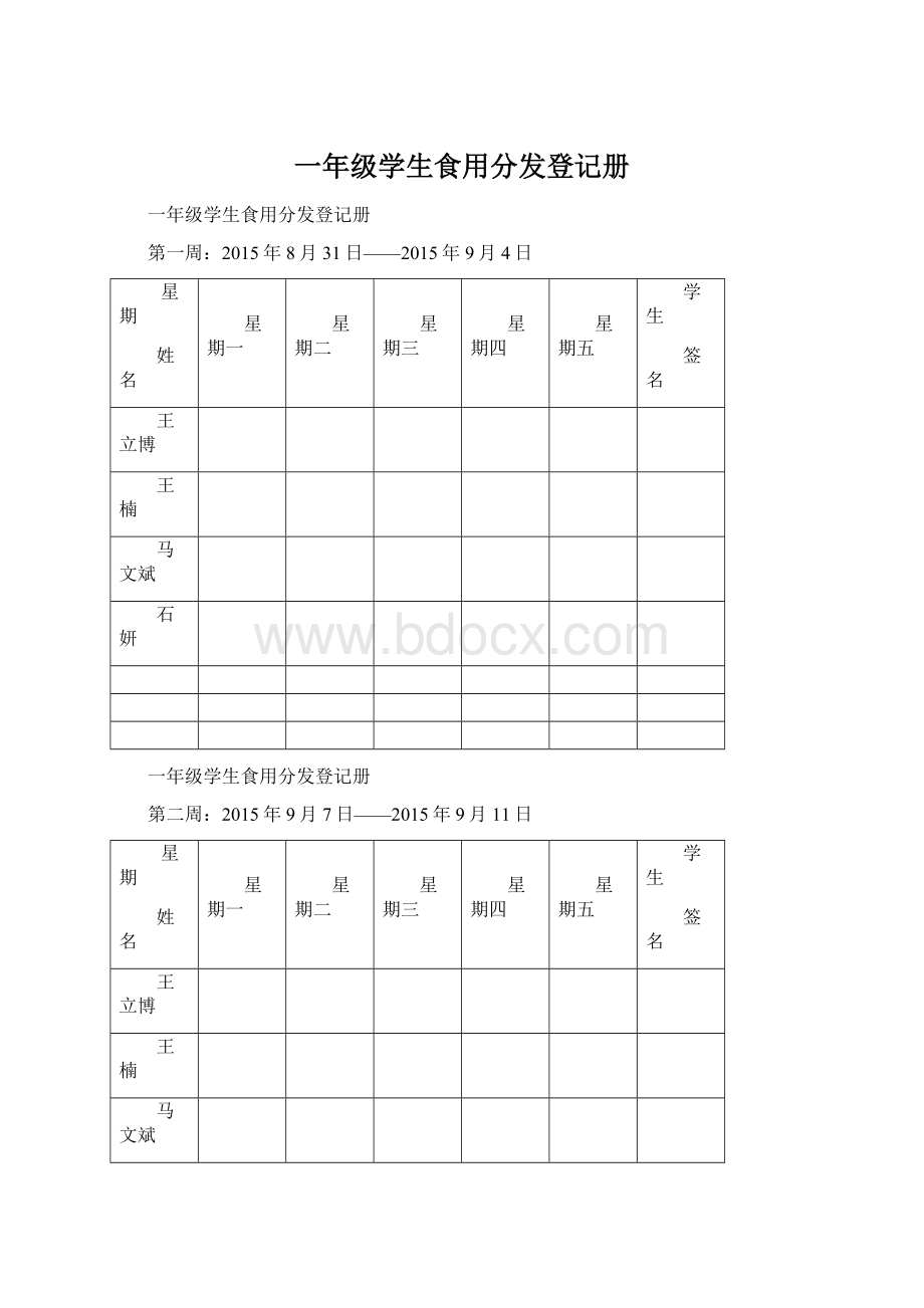 一年级学生食用分发登记册.docx_第1页