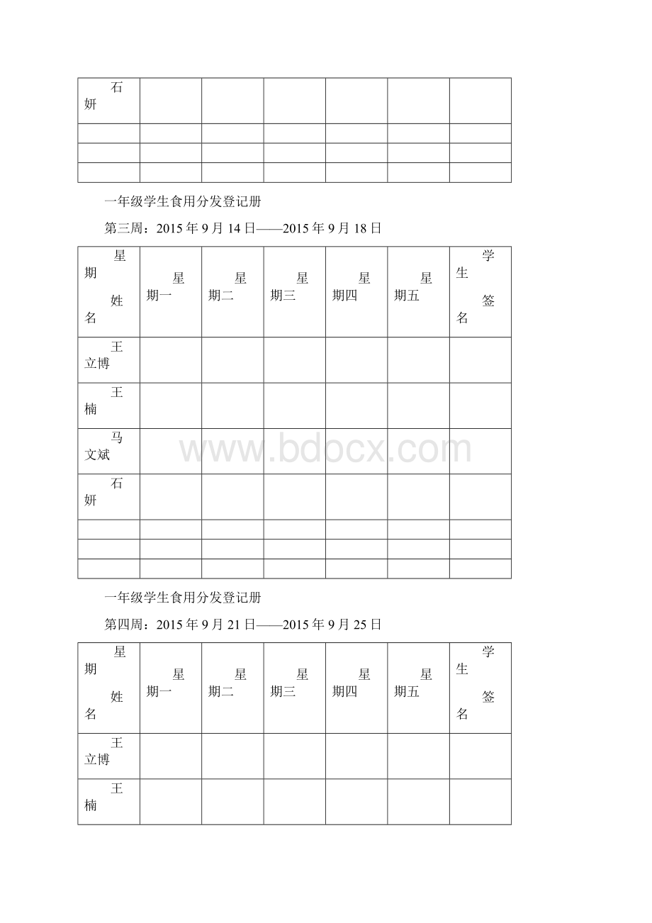 一年级学生食用分发登记册.docx_第2页