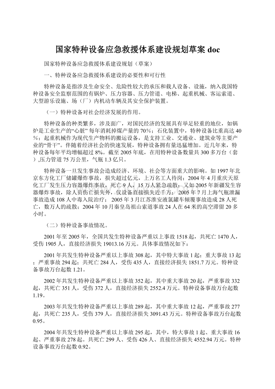 国家特种设备应急救援体系建设规划草案docWord格式文档下载.docx