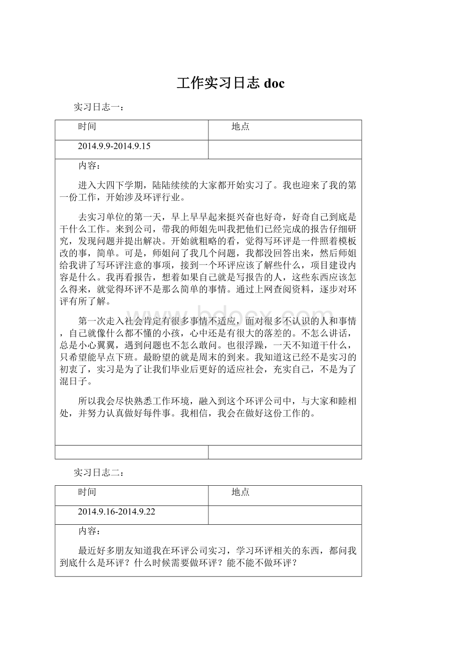 工作实习日志doc文档格式.docx