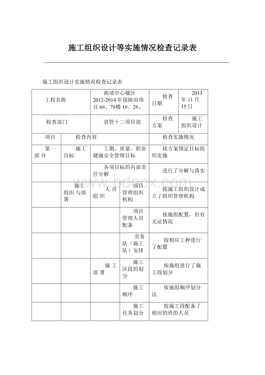 施工组织设计等实施情况检查记录表Word文件下载.docx