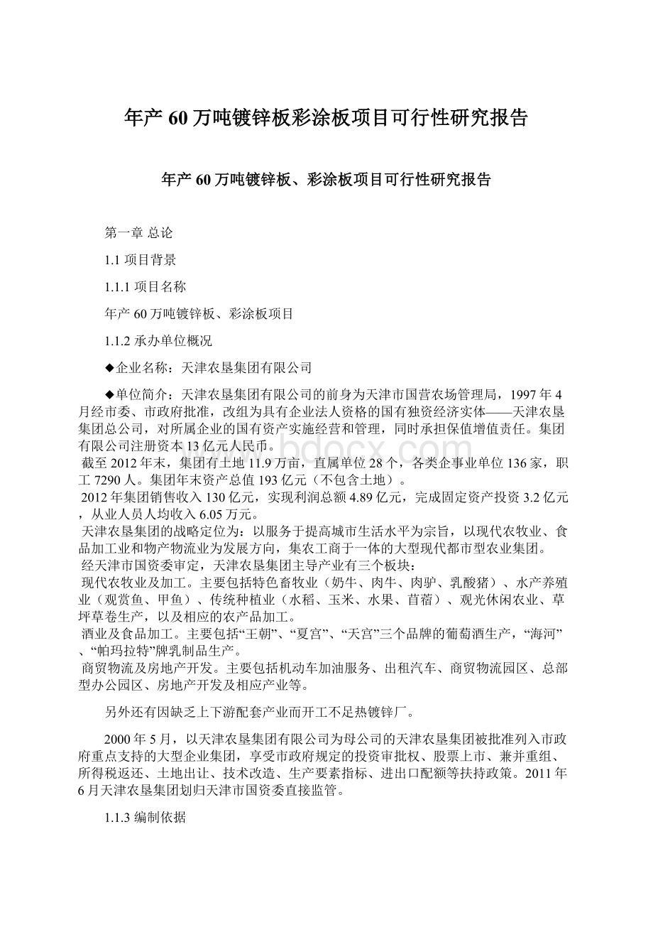 年产60万吨镀锌板彩涂板项目可行性研究报告Word文档下载推荐.docx