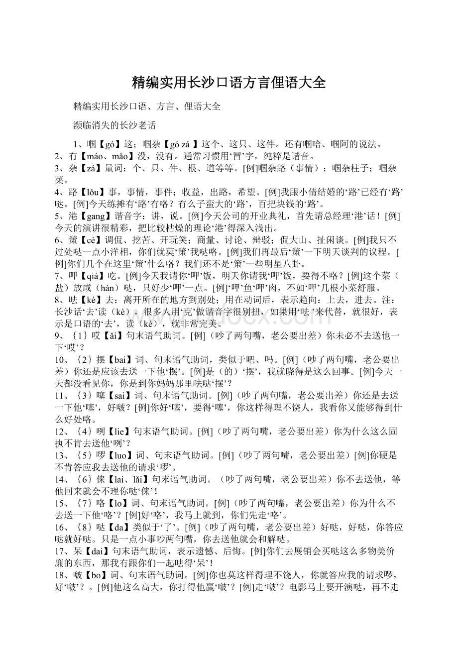 精编实用长沙口语方言俚语大全Word格式文档下载.docx