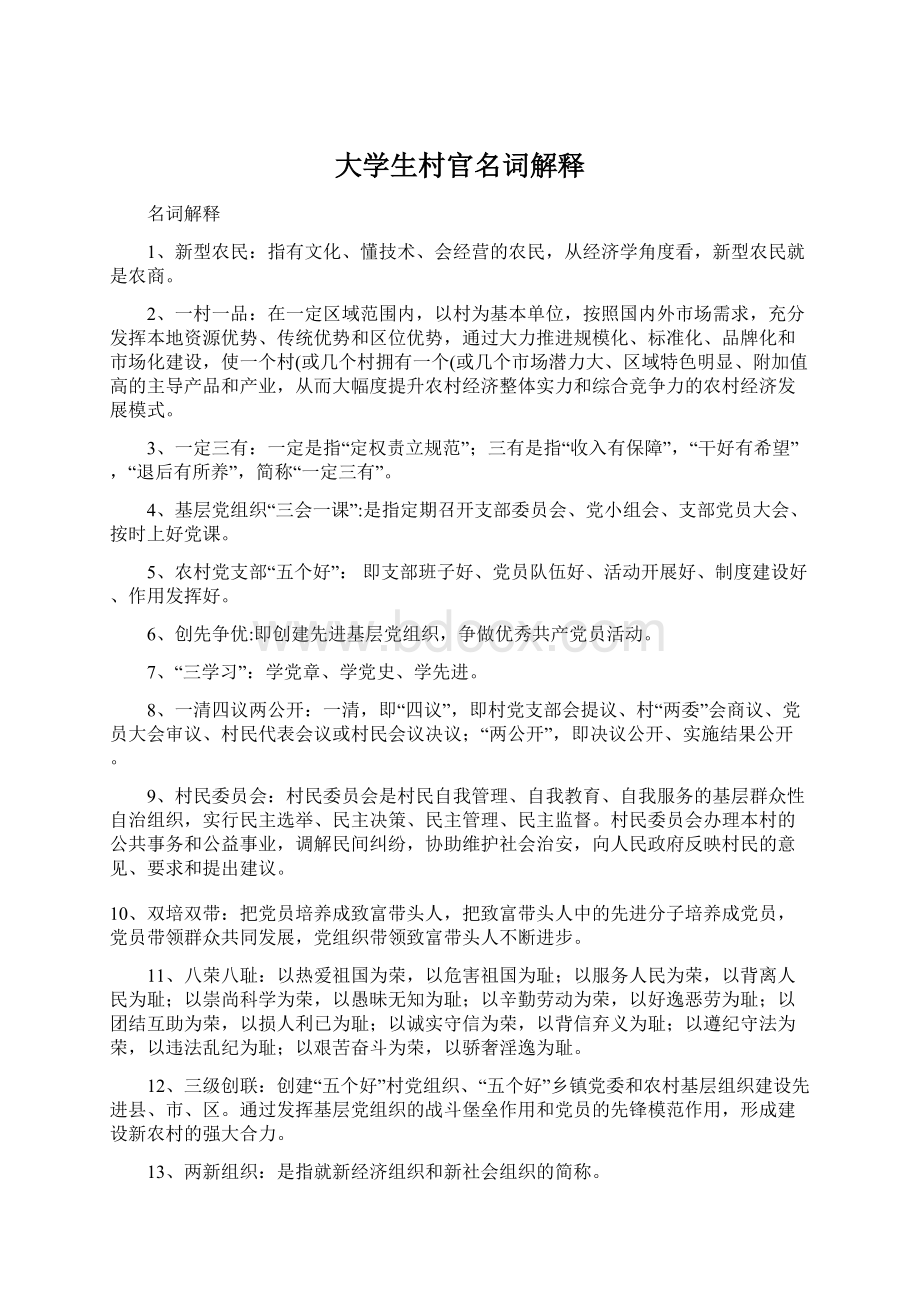 大学生村官名词解释Word文档下载推荐.docx