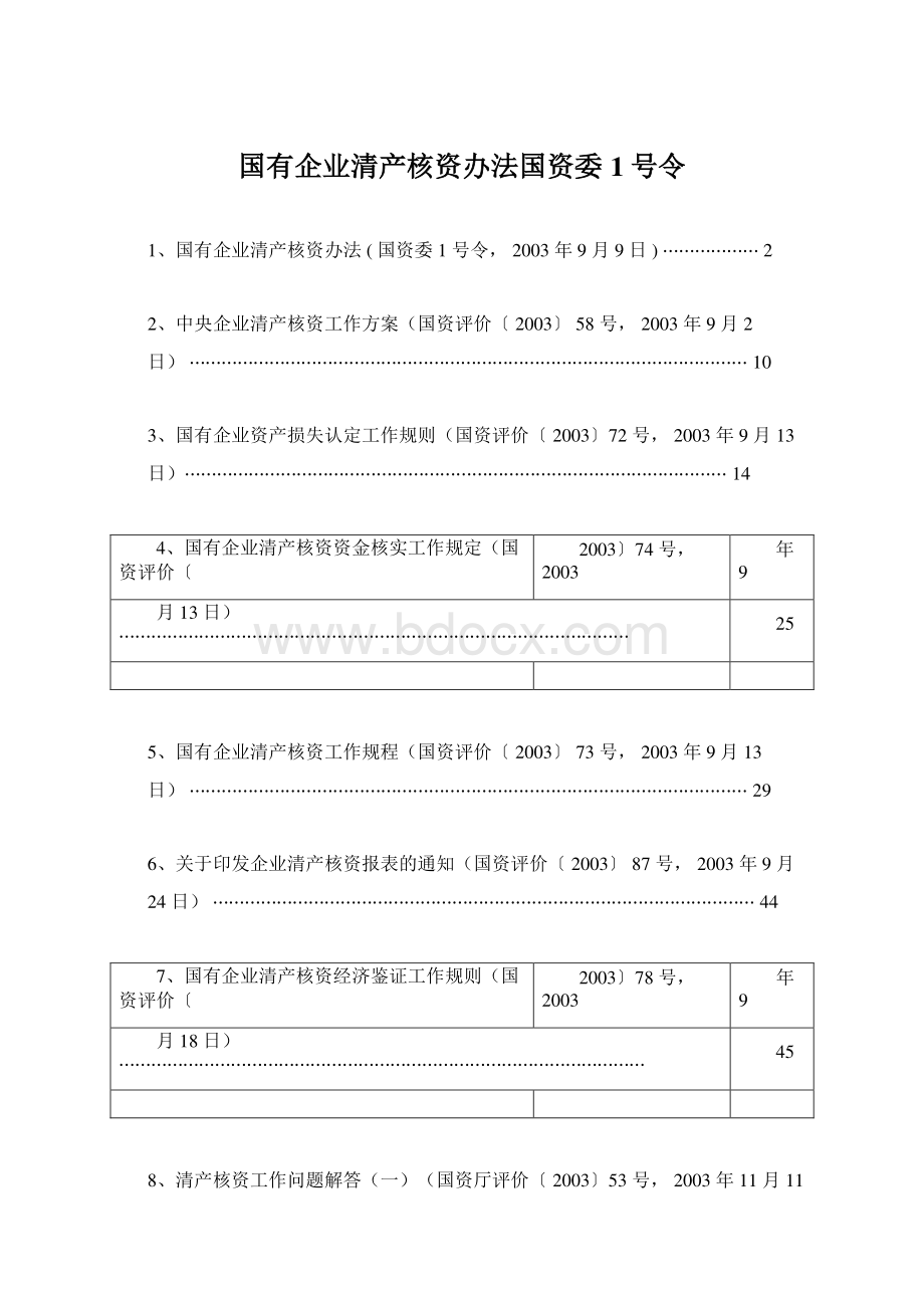 国有企业清产核资办法国资委1号令.docx_第1页