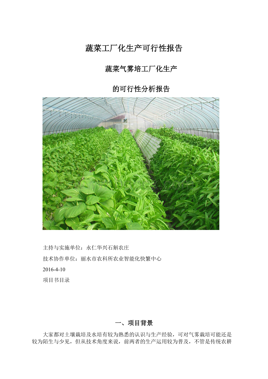 蔬菜工厂化生产可行性报告.docx