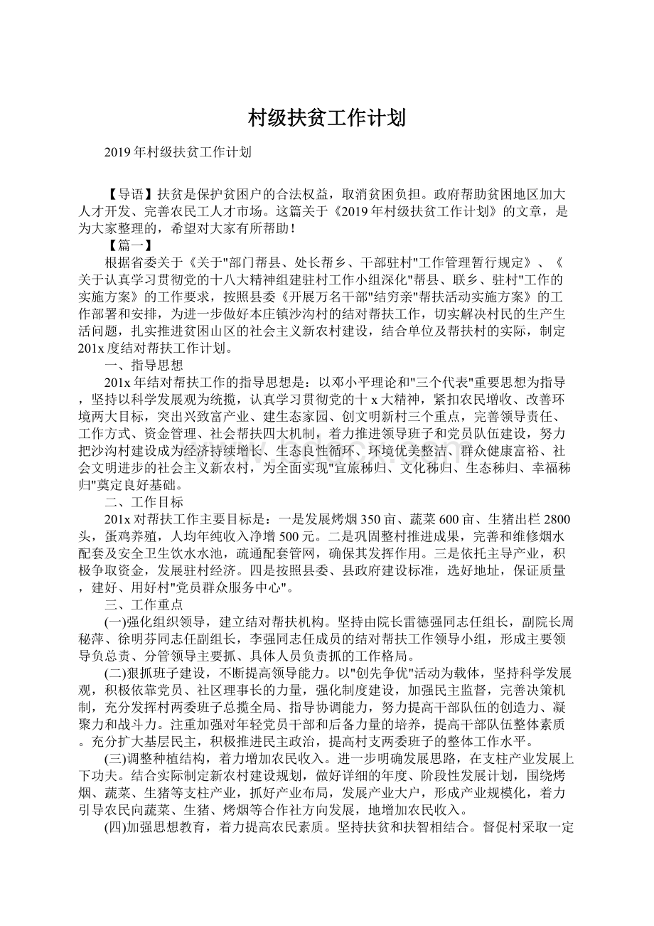 村级扶贫工作计划.docx