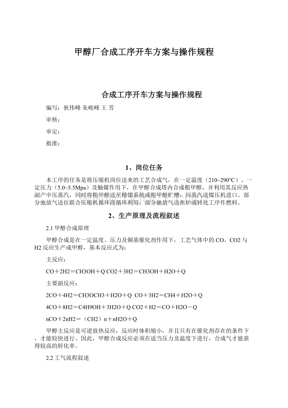 甲醇厂合成工序开车方案与操作规程.docx_第1页