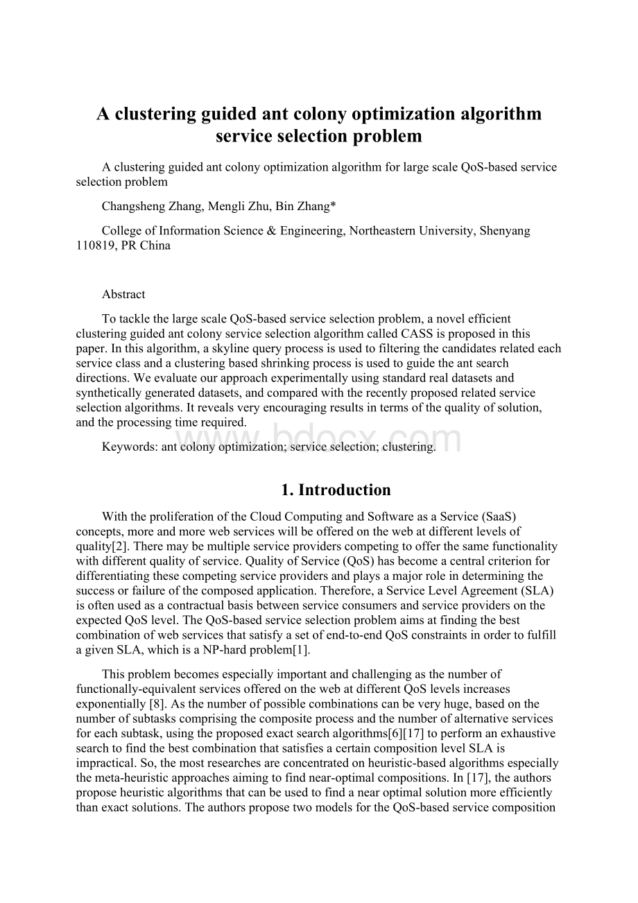 A clustering guided ant colony optimization algorithmservice selection problemWord下载.docx_第1页