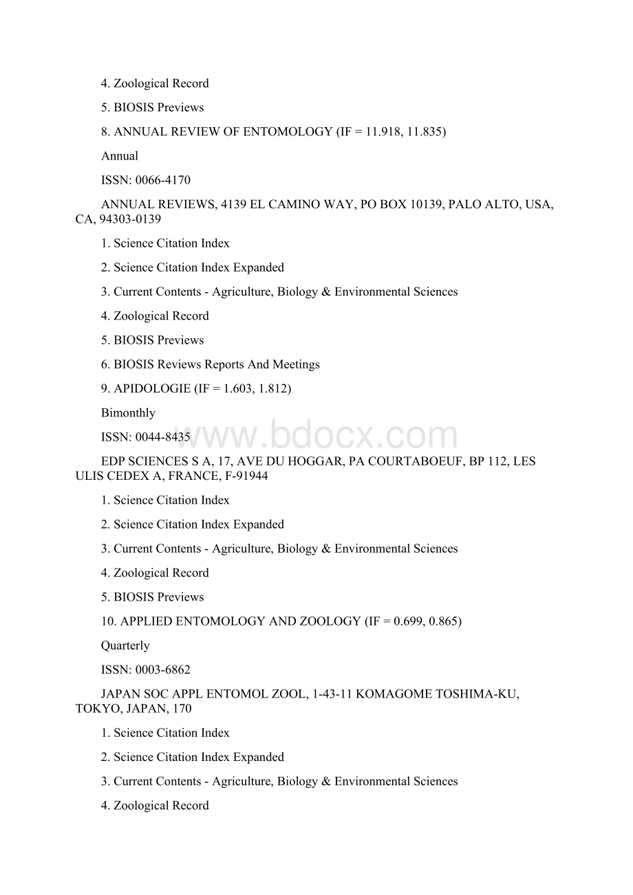 昆虫学SCI刊物影响因子Word格式.docx_第3页