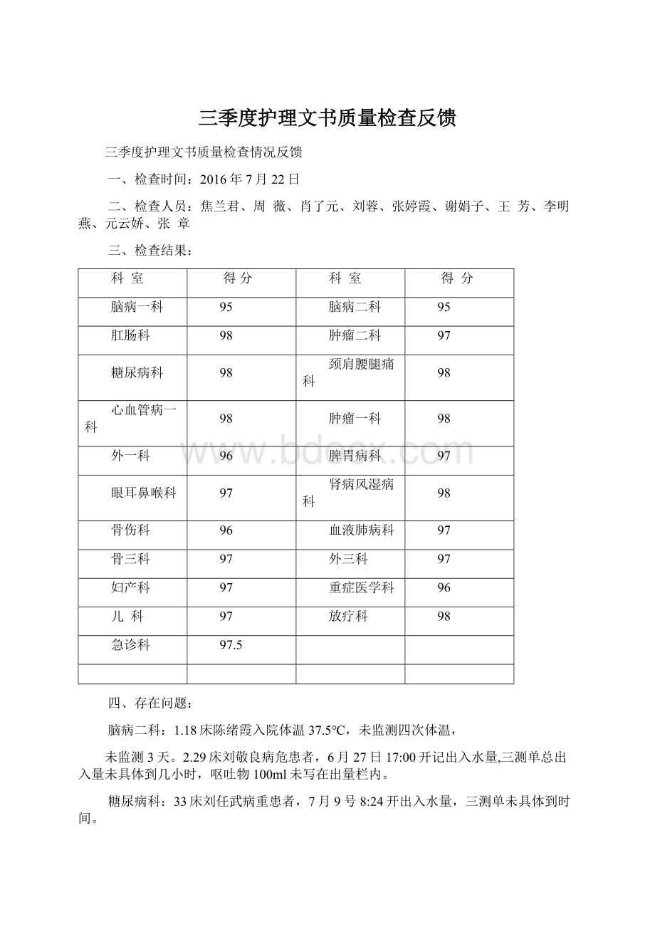 三季度护理文书质量检查反馈.docx_第1页