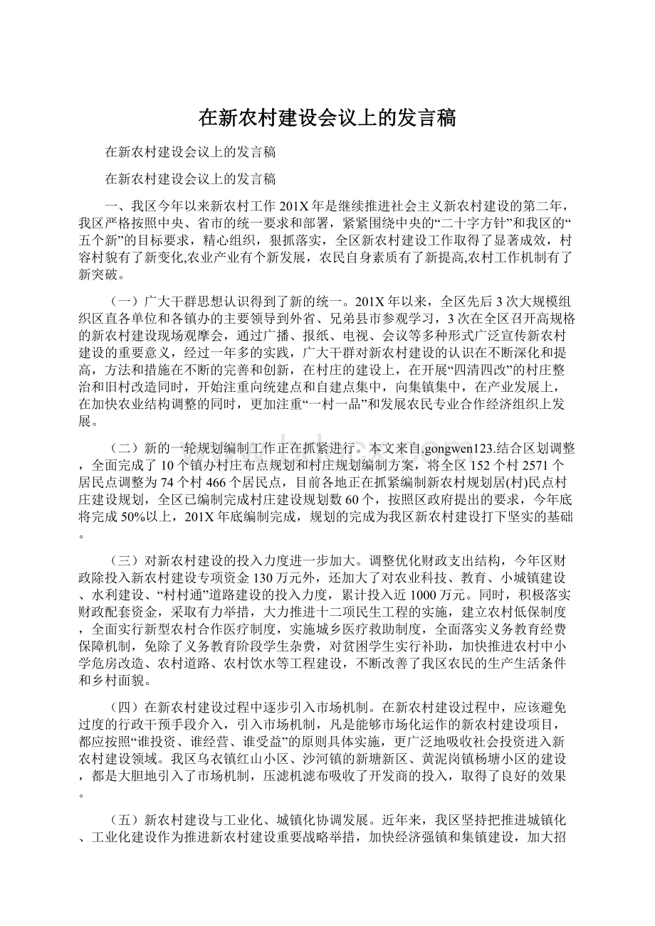 在新农村建设会议上的发言稿文档格式.docx