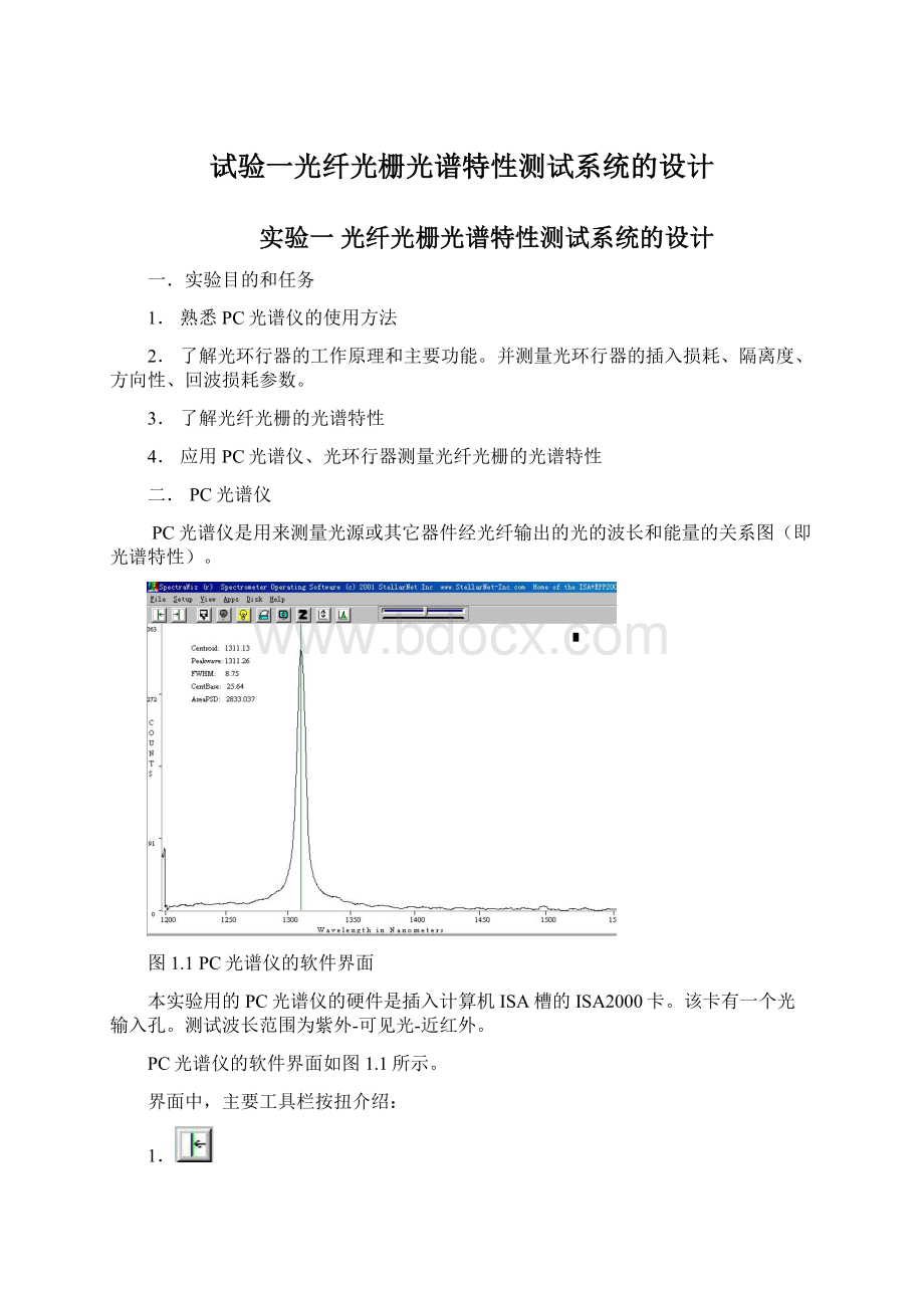 试验一光纤光栅光谱特性测试系统的设计.docx