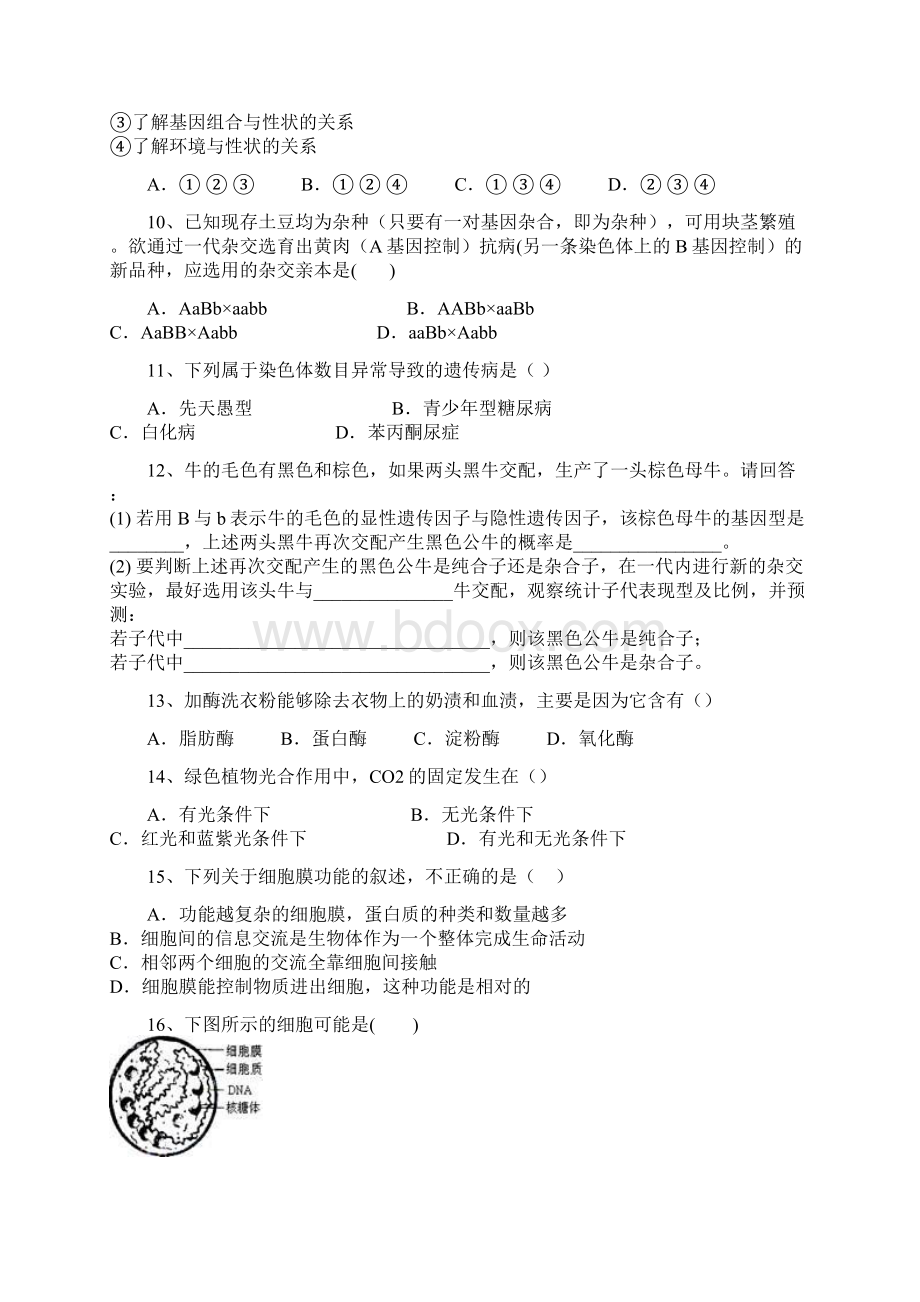 广西钦州市钦北区学年高一下学期期末考试生物试题.docx_第3页