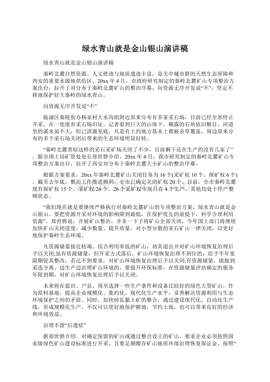 绿水青山就是金山银山演讲稿Word格式文档下载.docx