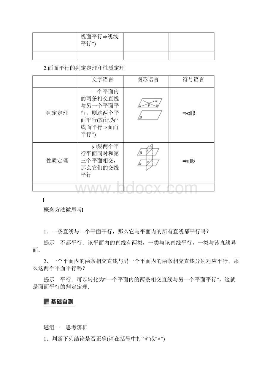 知识梳理与自测人教A版文科数学《 84直线平面平行的判定与性质》Word文件下载.docx_第2页