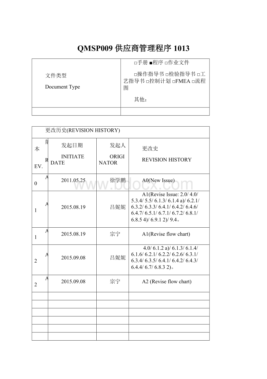 QMSP009 供应商管理程序1013文档格式.docx