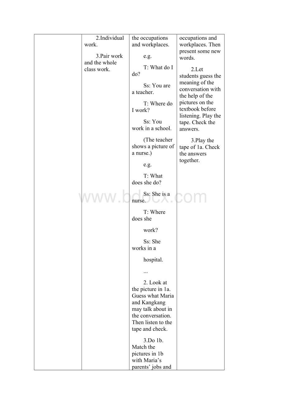 七年级英语上册 Unit 3 Getting together Topic 2 What does your mother do Section B教案 新版仁爱版.docx_第3页