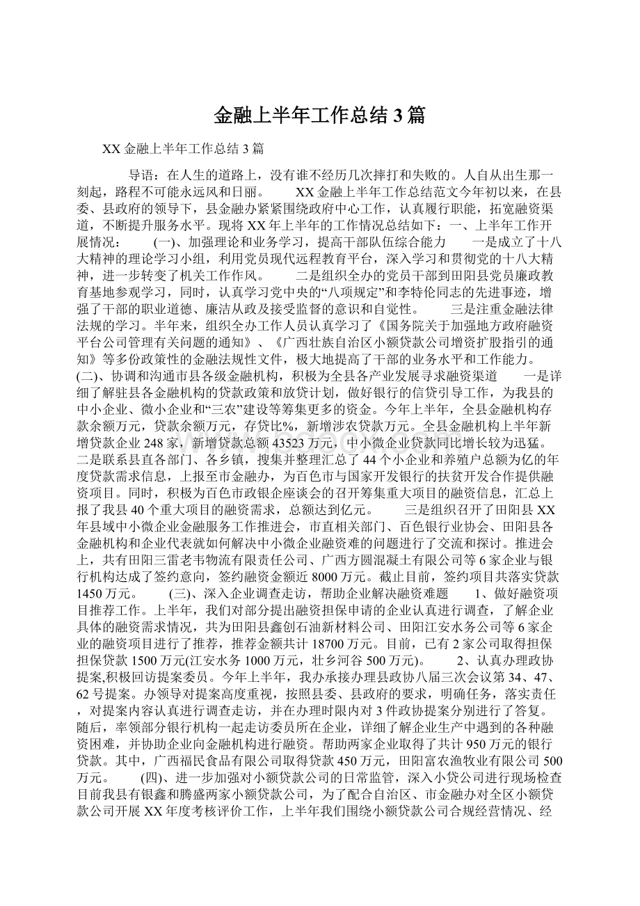 金融上半年工作总结3篇Word文档格式.docx_第1页