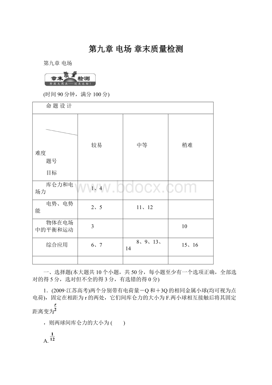 第九章电场章末质量检测Word文件下载.docx