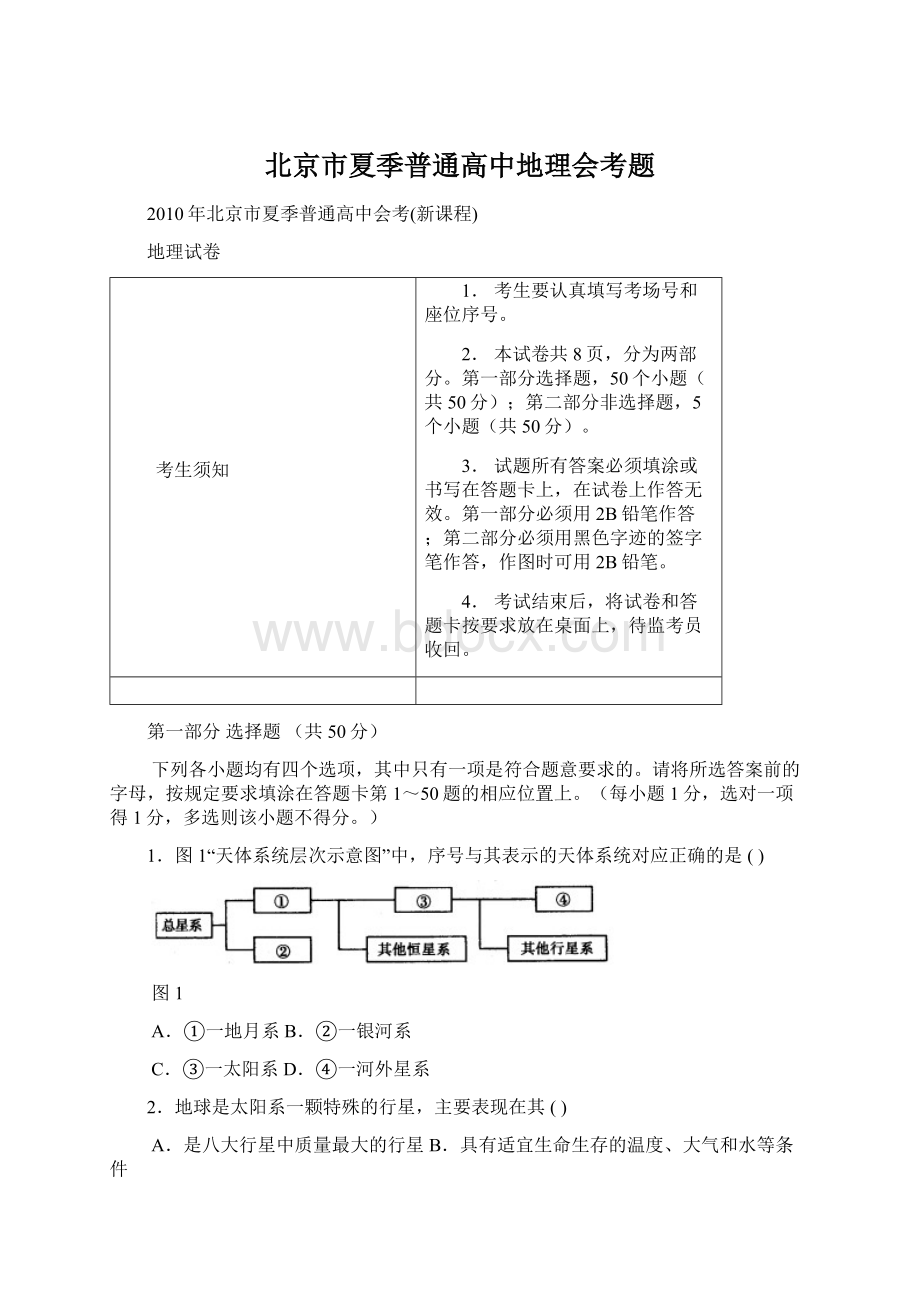 北京市夏季普通高中地理会考题.docx_第1页