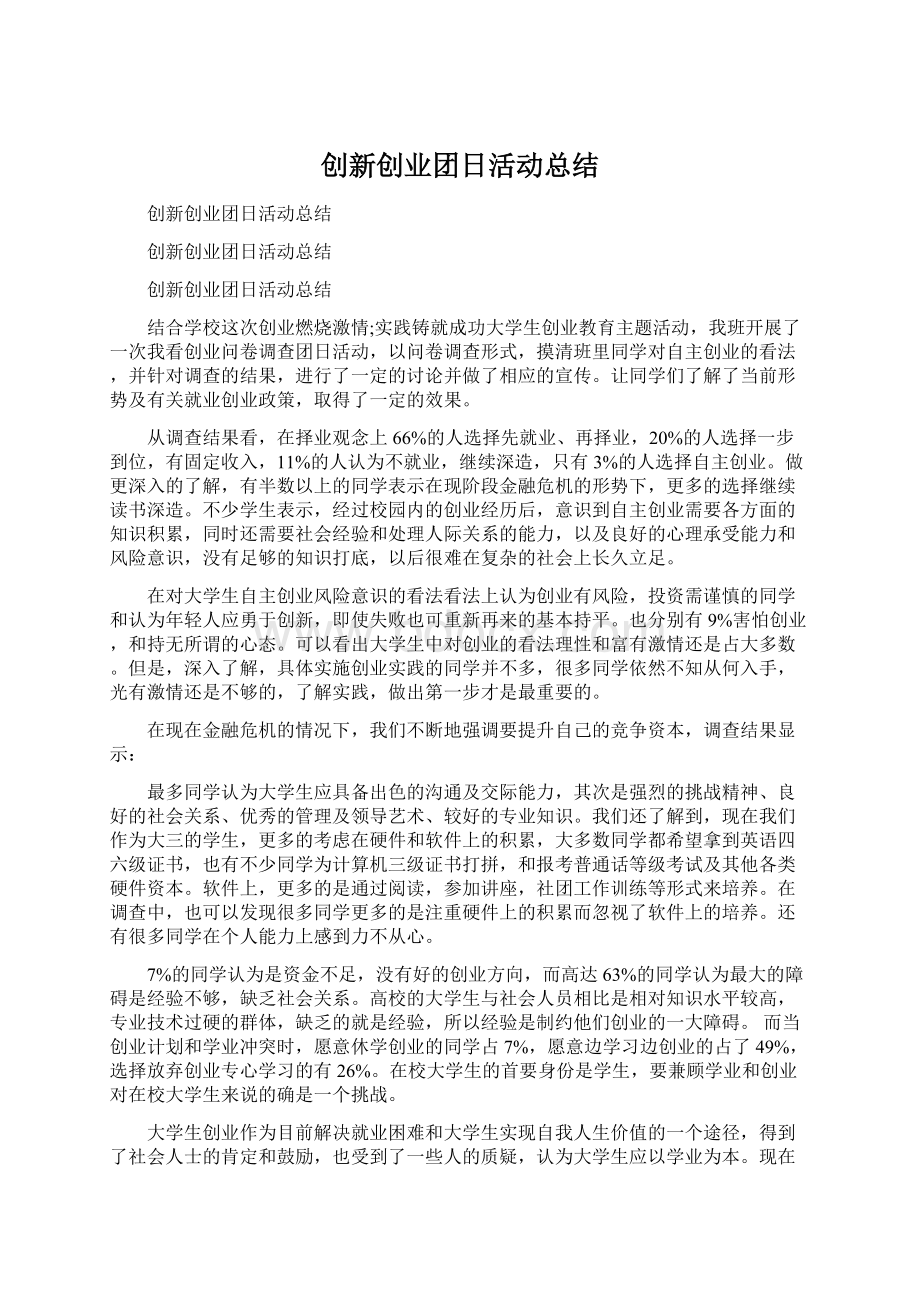 创新创业团日活动总结Word格式.docx