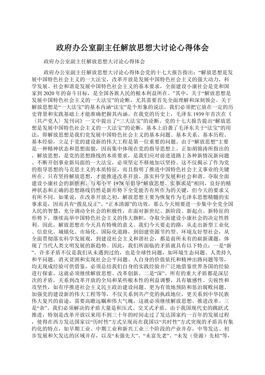 政府办公室副主任解放思想大讨论心得体会.docx