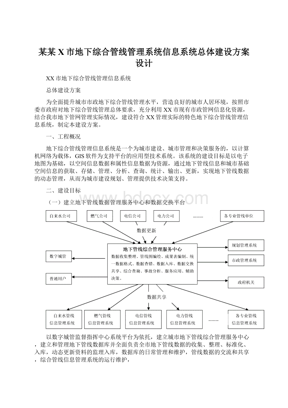 某某X市地下综合管线管理系统信息系统总体建设方案设计Word下载.docx_第1页