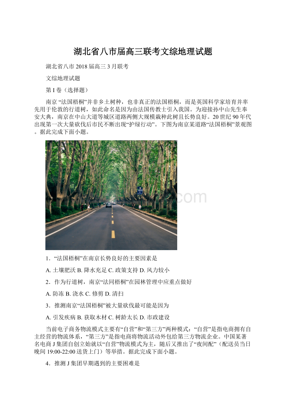 湖北省八市届高三联考文综地理试题Word文档格式.docx