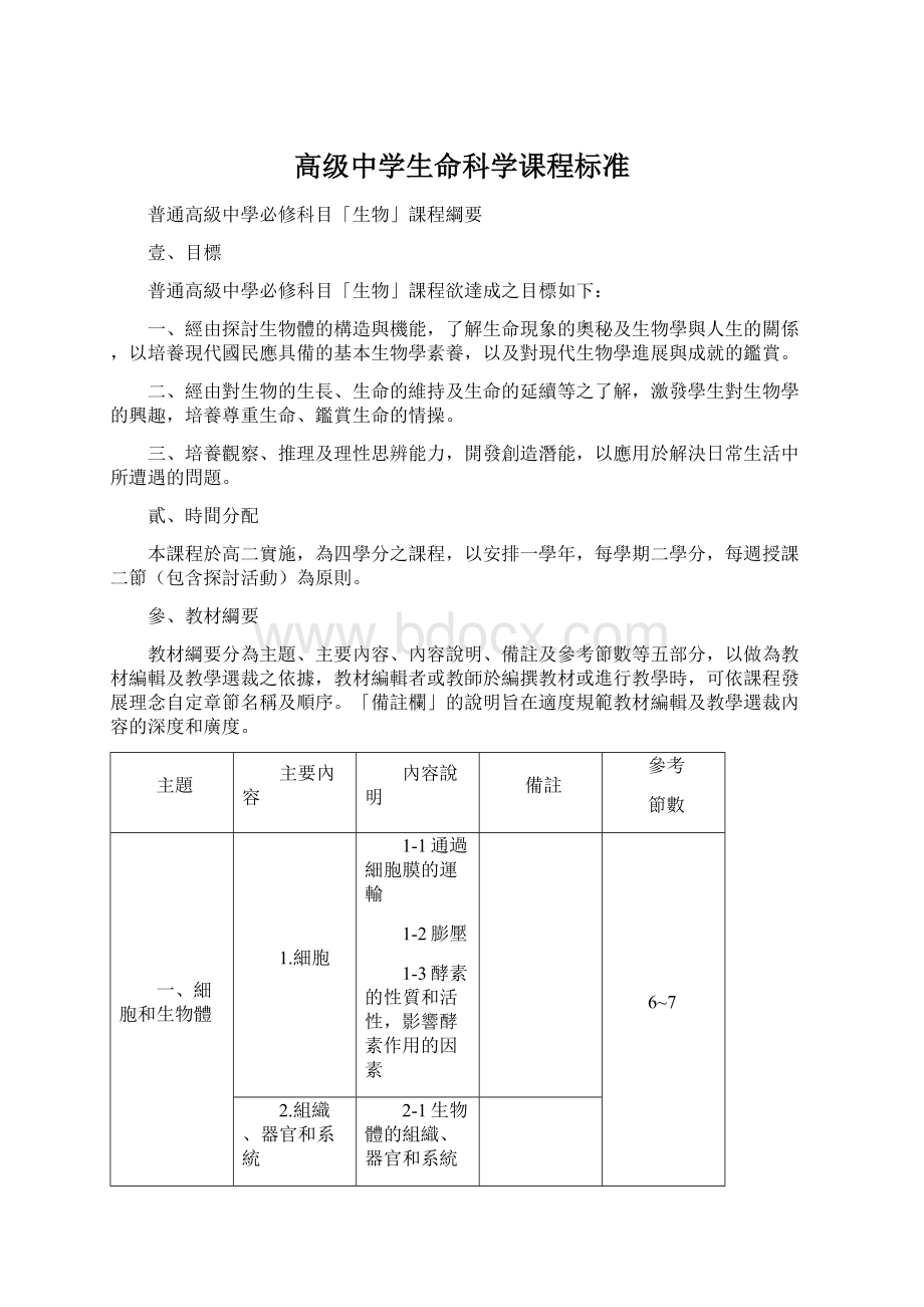 高级中学生命科学课程标准.docx_第1页