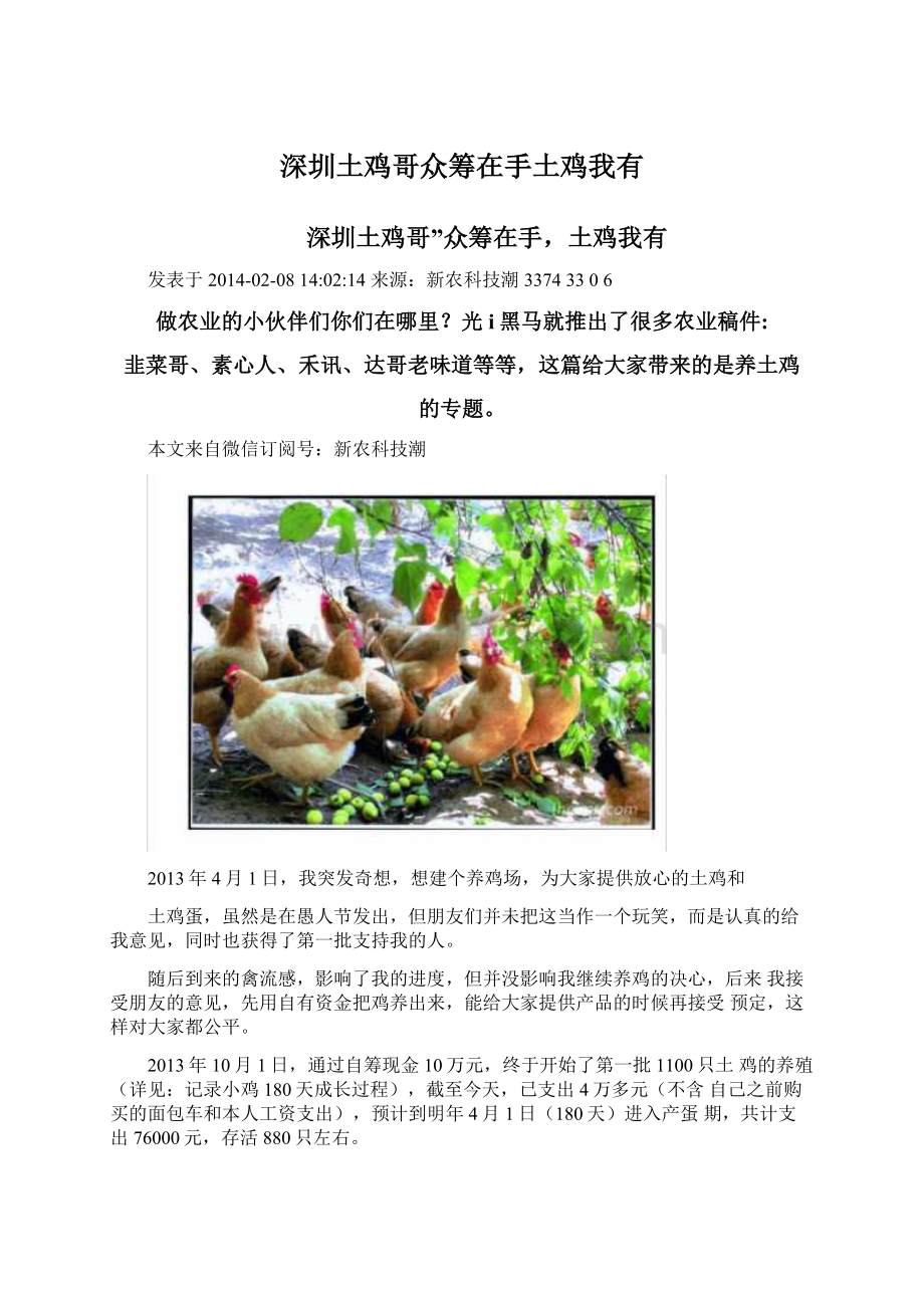 深圳土鸡哥众筹在手土鸡我有Word文档格式.docx_第1页