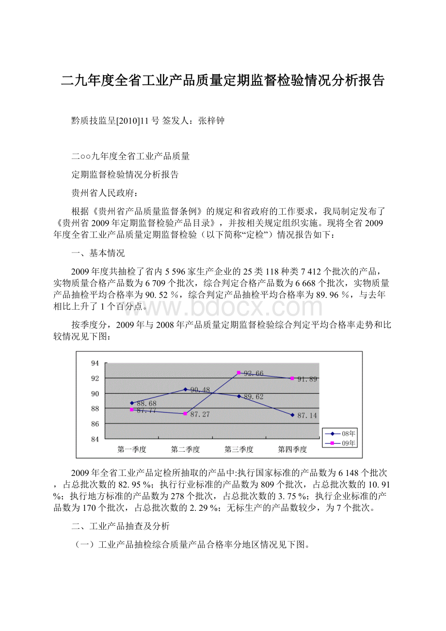 二九年度全省工业产品质量定期监督检验情况分析报告.docx