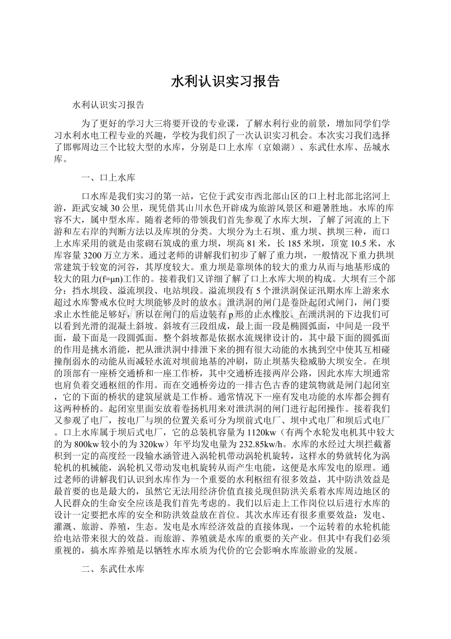 水利认识实习报告.docx