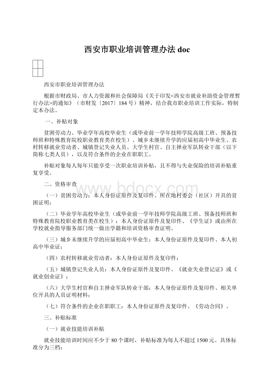 西安市职业培训管理办法 doc.docx_第1页