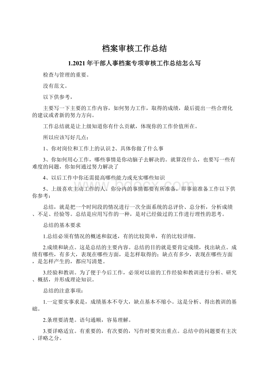 档案审核工作总结文档格式.docx