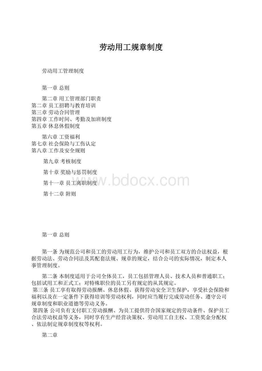 劳动用工规章制度Word文档下载推荐.docx_第1页