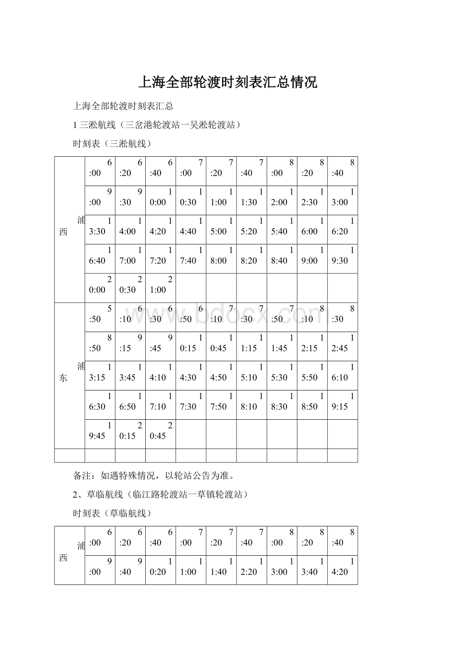 上海全部轮渡时刻表汇总情况.docx_第1页